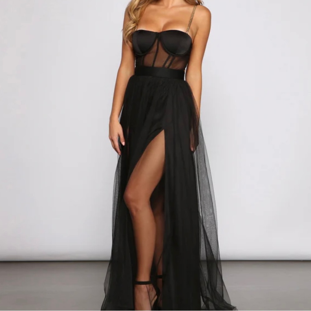 Black Mesh Tulle Bustier Gown